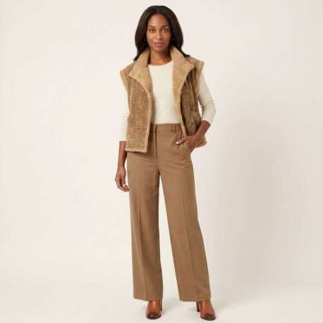 Gilet beige uni avec une coupe droite à col rond et sans manches - Image 4