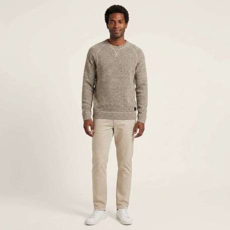 Pull beige uni avec une coupe droite à col rond et des manches longues - Image 2
