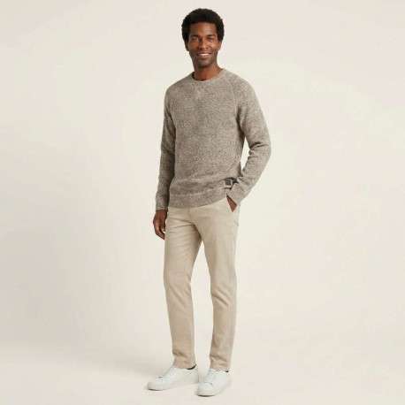 Pull beige uni avec une coupe droite à col rond et des manches longues - Image 3