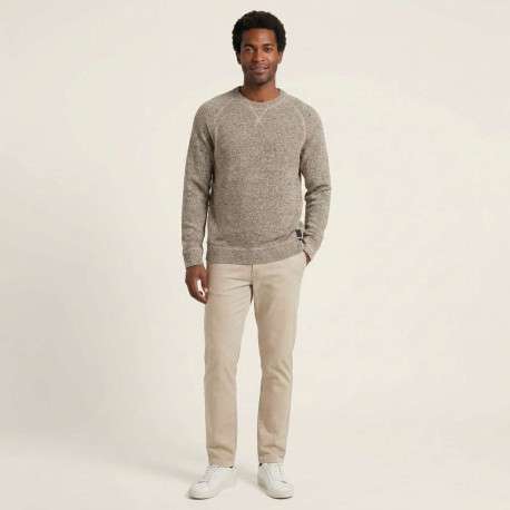 Pull beige uni avec une coupe droite à col rond et des manches longues - Image 4
