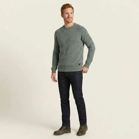 Pull kaki uni avec un col rond et une coupe droite à manches longues - Image 3