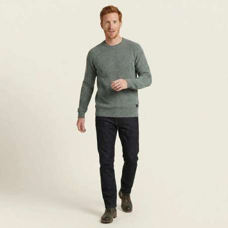 Pull kaki uni avec un col rond et une coupe droite à manches longues - Image 4