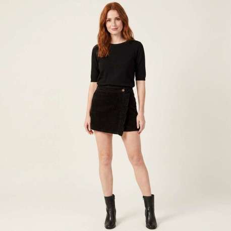 Short en velours côtelé en coton noir effet coupe portefeuille - Image 4