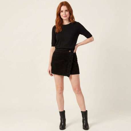 Short en velours côtelé en coton noir effet coupe portefeuille - Image 5