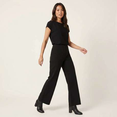 Pantalon chino noir uni avec une coupe bootcut et une fermeture zippée - Image 6