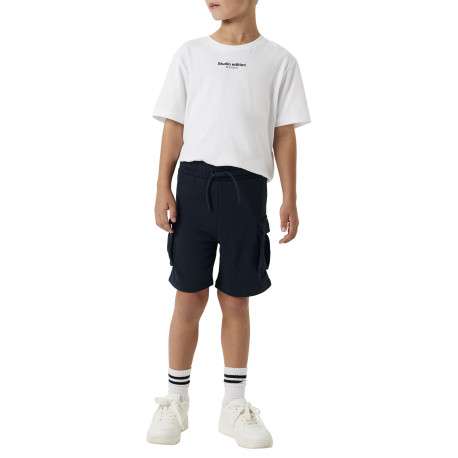 Short jogging cargo bleu marine uni à coupe droite et à taille élastiquée - Image 9