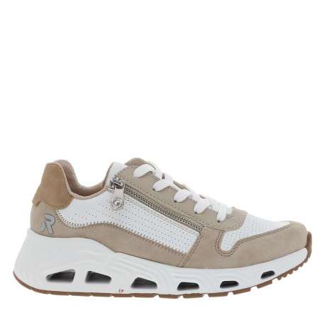 Baskets running beiges à talon compensé avec des lacets et un zip latéral - Image 2