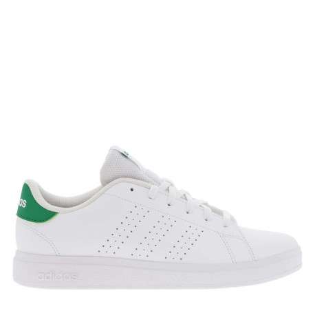 Tennis blanches et vertes à talon plat avec lacets plats et logo perforé - Image 2