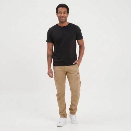 Cargo en coton beige uni à coupe regular fit et à poches à rabat sur les côtés - Image 8