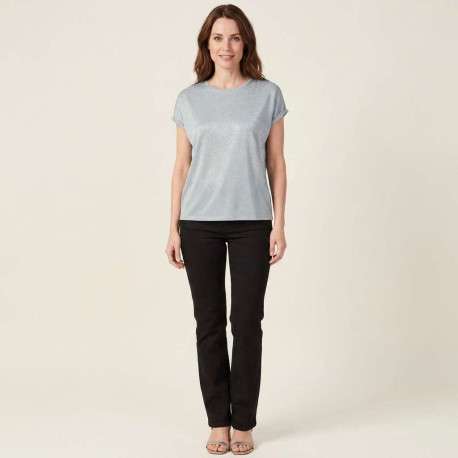T-shirt bleu pailleté avec une coupe fluide et des ourlets cousus aux manches - Image 5