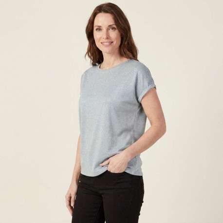 T-shirt bleu pailleté avec une coupe fluide et des ourlets cousus aux manches - Image 6