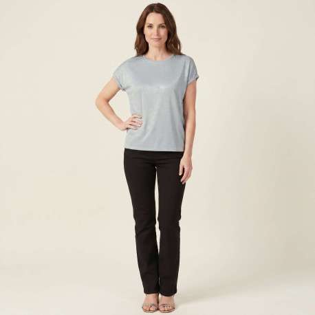 T-shirt bleu pailleté avec une coupe fluide et des ourlets cousus aux manches - Image 7