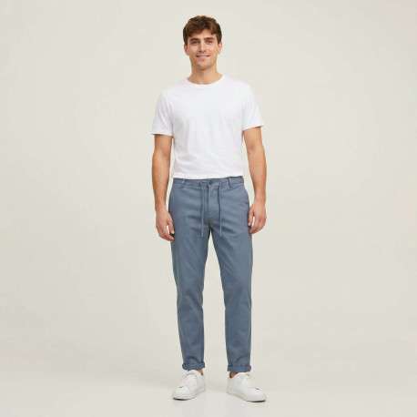 Pantalon en coton bleu imprimé avec une coupe chino et poches latérales - Image 3