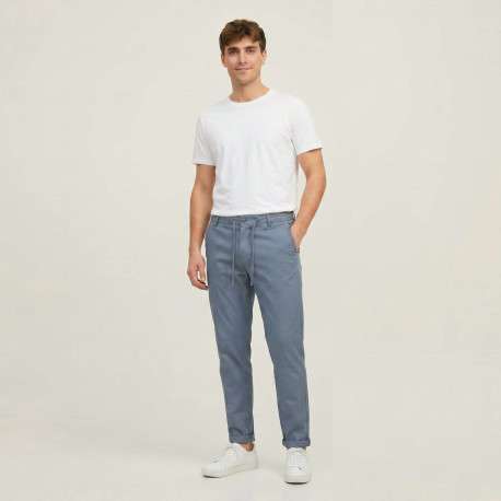 Pantalon en coton bleu imprimé avec une coupe chino et poches latérales - Image 4