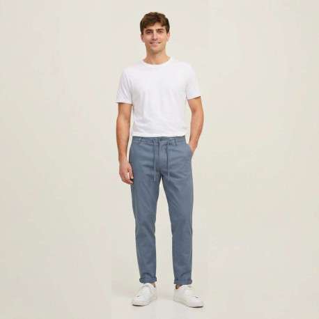 Pantalon en coton bleu imprimé avec une coupe chino et poches latérales - Image 5