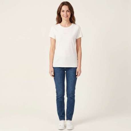 T-shirt en coton blanc uni avec logo à l'avant une coupe droite et un col rond - Image 2