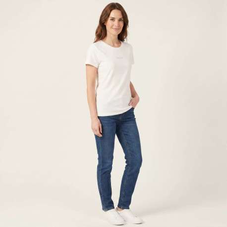 T-shirt en coton blanc uni avec logo à l'avant une coupe droite et un col rond - Image 3