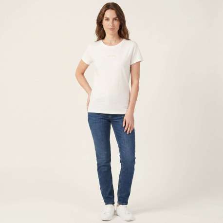 T-shirt en coton blanc uni avec logo à l'avant une coupe droite et un col rond - Image 4
