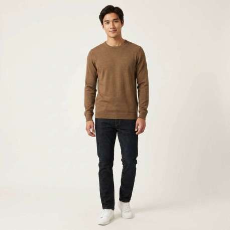Pull marron avec un logo brodé à la poitrine une coupe droite et col rond - Image 2