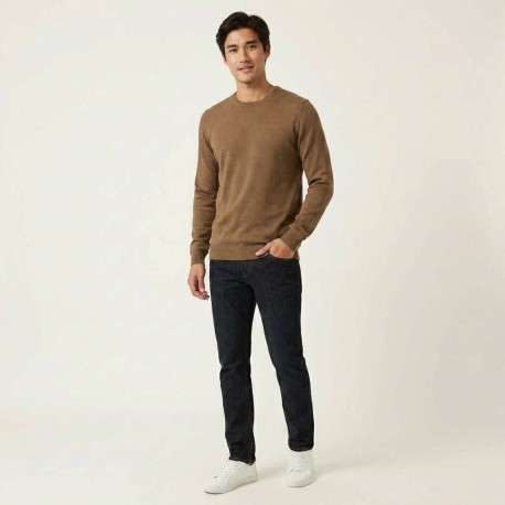 Pull marron avec un logo brodé à la poitrine une coupe droite et col rond - Image 3