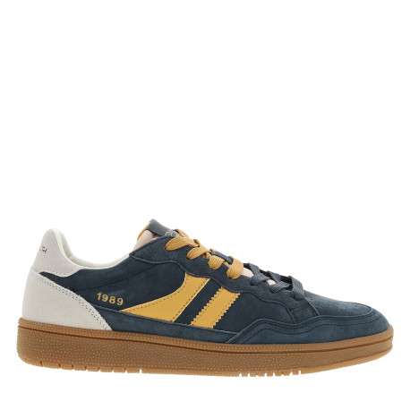 Tennis en cuir bleu marine à talon plat dotées de lacets et d'aérations