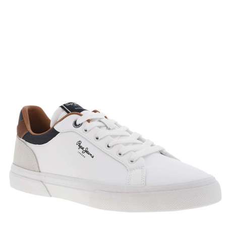 Baskets basses en cuir blanc à semelle vulcanisée et à lacets ton sur ton
