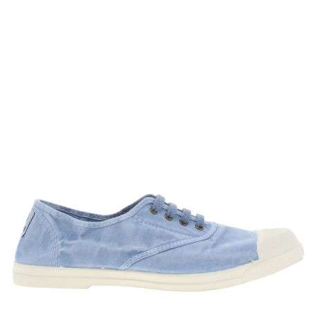Tennis bleu ciel à talon plat avec des lacets et un soufflet élastiqué - Image 2