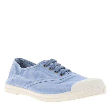 Tennis bleu ciel à talon plat avec des lacets et un soufflet élastiqué - Image 3