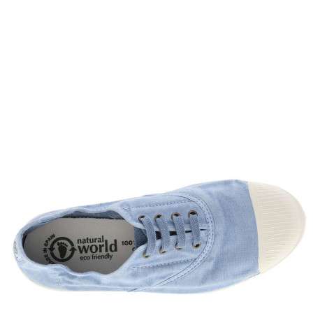 Tennis bleu ciel à talon plat avec des lacets et un soufflet élastiqué - Image 4