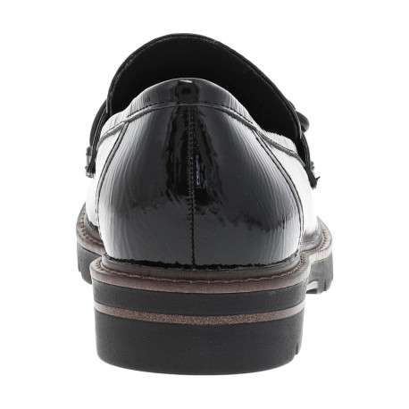 Mocassins noirs vernis à semelle plate avec un bijou à l'avant - Image 12