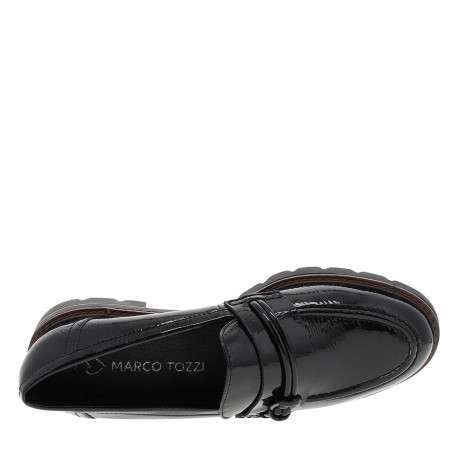 Mocassins noirs vernis à semelle plate avec un bijou à l'avant - Image 5