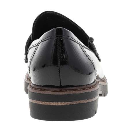 Mocassins noirs vernis à semelle plate avec un bijou à l'avant - Image 7