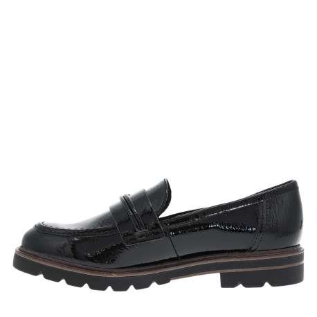 Mocassins noirs vernis à semelle plate avec un bijou à l'avant - Image 8