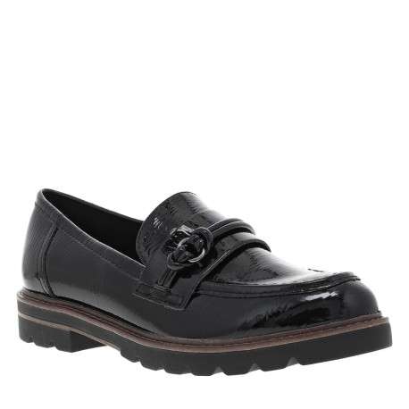 Mocassins noirs vernis à semelle plate avec un bijou à l'avant - Image 9