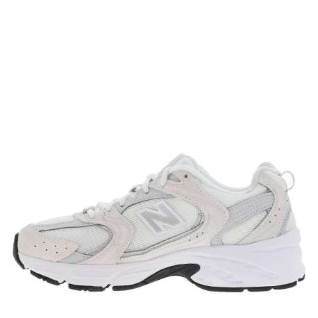 Baskets Multisport en cuir écrues et grises à semelle plate et à lacets blancs - Image 5