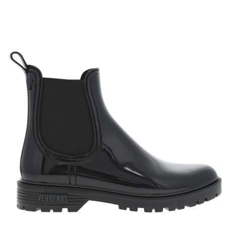 Boots noires vernies à talon décroché bas et soufflet élastiqué