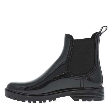Boots noires vernies à talon décroché bas et soufflet élastiqué - Image 2