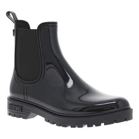 Boots noires vernies à talon décroché bas et soufflet élastiqué - Image 3