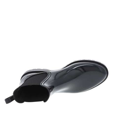 Boots noires vernies à talon décroché bas et soufflet élastiqué - Image 4