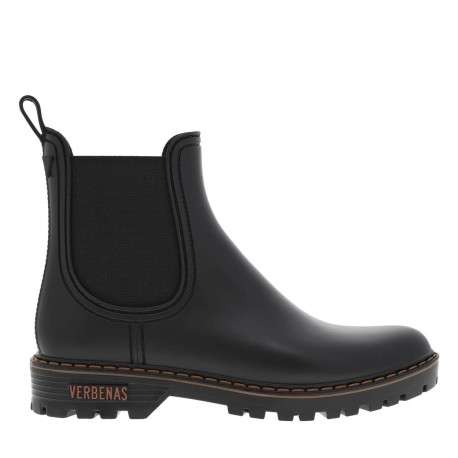 Boots noir mat, à trépointe beige, talon décroché bas et soufflet élastiqué - Image 2