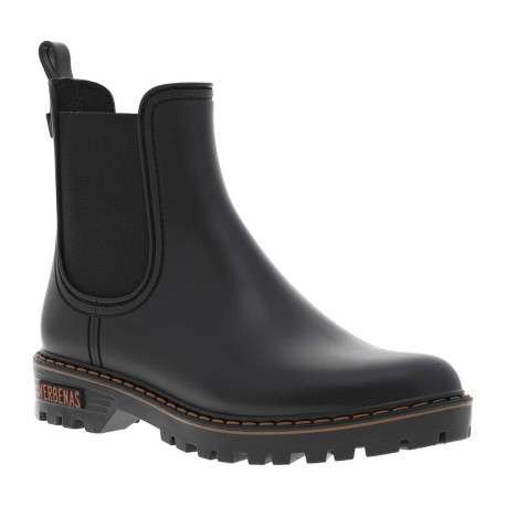 Boots noir mat, à trépointe beige, talon décroché bas et soufflet élastiqué - Image 3