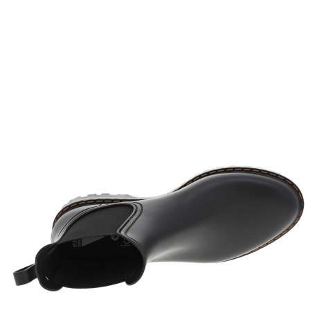 Boots noir mat, à trépointe beige, talon décroché bas et soufflet élastiqué - Image 4