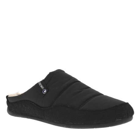 Pantoufles mules noires avec le coup de pied matelassé et feutrine noire - Image 3