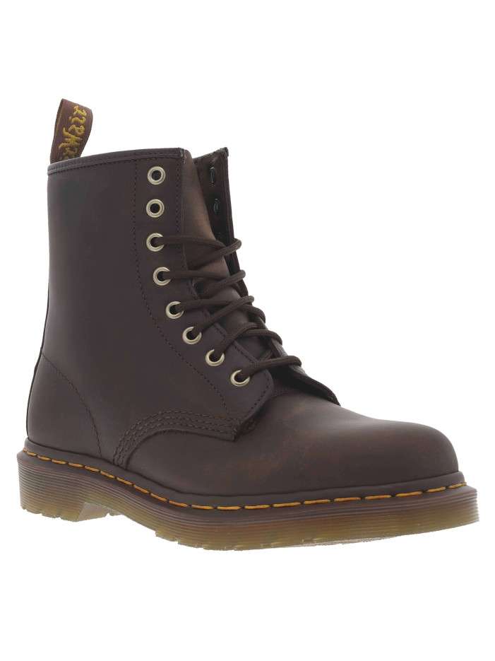 Bottines en cuir marron à talon décroché bas avec des lacets ronds