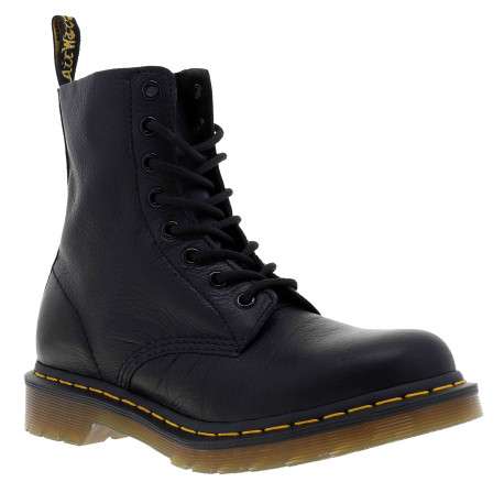 Bottines en cuir noires à talon décroché bas avec des lacets ronds