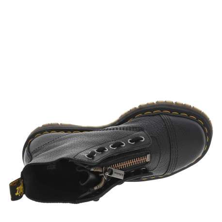 Boots en cuir noires à talon plateau avec un zip et revêtement en grains