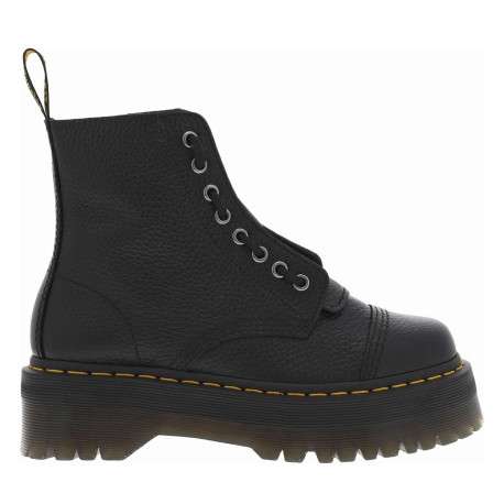 Boots en cuir noires à talon plateau avec un zip et revêtement en grains
