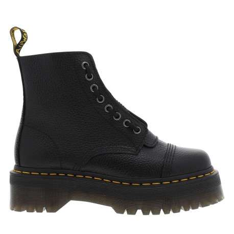 Boots en cuir noires à talon plateau avec un zip et revêtement en grains - Image 2