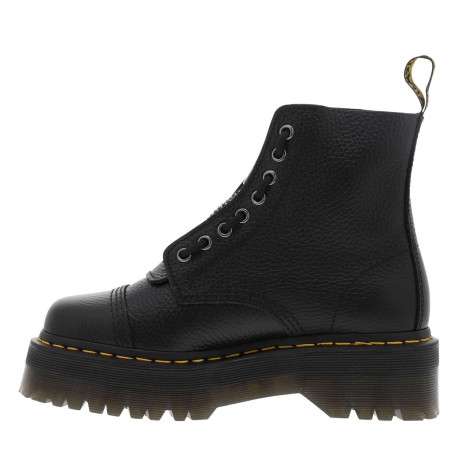 Boots en cuir noires à talon plateau avec un zip et revêtement en grains - Image 3