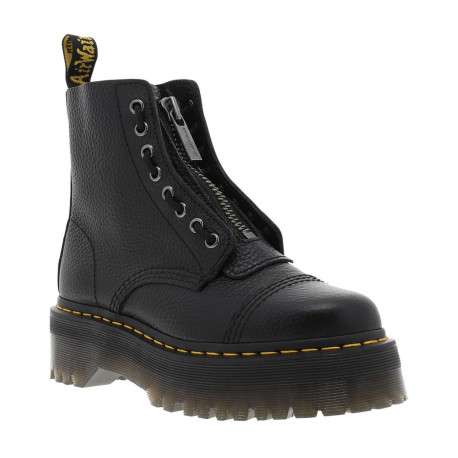 Boots en cuir noires à talon plateau avec un zip et revêtement en grains - Image 4